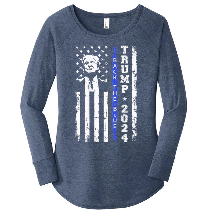 Trump 2024 Back The Blue Thin Blue Line Usa Flag Women's Perfect Tri Tunic Long Sleeve Shirt