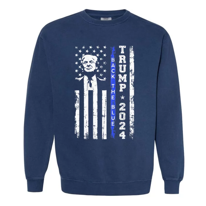 Trump 2024 Back The Blue Thin Blue Line Usa Flag Garment-Dyed Sweatshirt