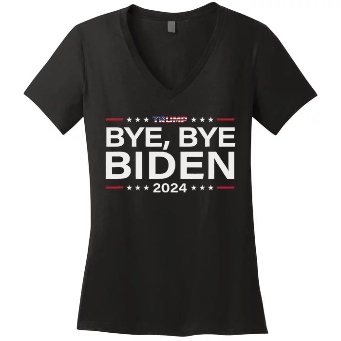 Trump 2024 Bye Bye Biden Dropped Out Election Funny Women's V-Neck T-Shirt