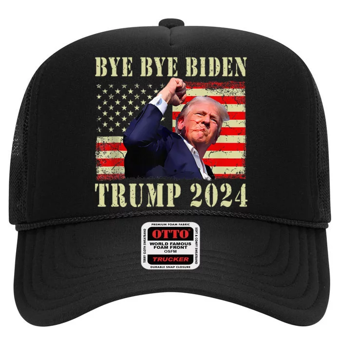 Trump 2024 Bye Bye Biden Dropped Out Election 2024 High Crown Mesh Trucker Hat