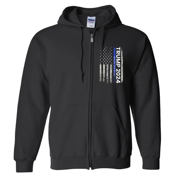 Trump 2024 Back The Blue Thin Blue Line Police American Flag Full Zip Hoodie