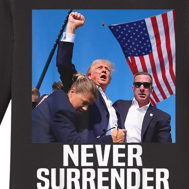 Donald Trump Shot Never Surrender 2024 Baby Long Sleeve Bodysuit