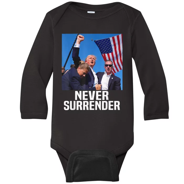 Donald Trump Shot Never Surrender 2024 Baby Long Sleeve Bodysuit