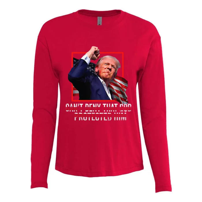 Trump 2024 CanT Deny That God Protected Him Womens Cotton Relaxed Long Sleeve T-Shirt