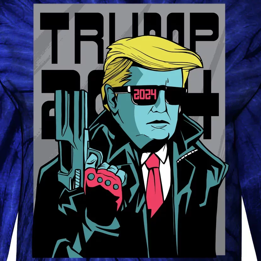 Trump 2024 Comic Cover Tie-Dye Long Sleeve Shirt