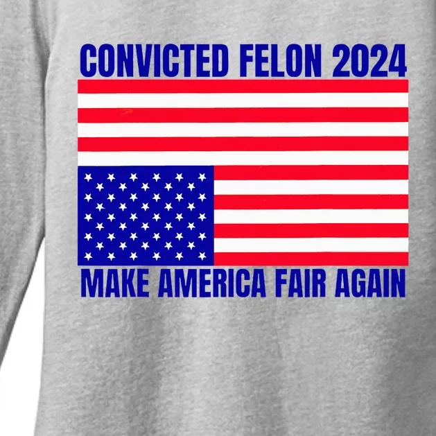 Trump 2024 Convicted Felon American Flag Womens CVC Long Sleeve Shirt