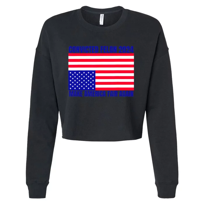 Trump 2024 Convicted Felon American Flag Distress Cropped Pullover Crew