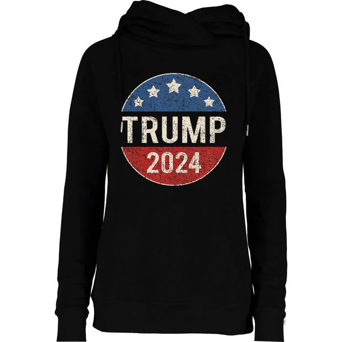 Trump 2024 Campaign Button Re Elect President Trump Womens Funnel Neck Pullover Hood