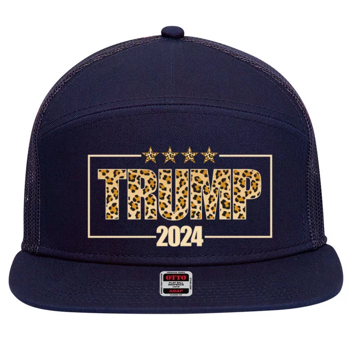 Trump 2024 Cheetah Cool Gift 7 Panel Mesh Trucker Snapback Hat