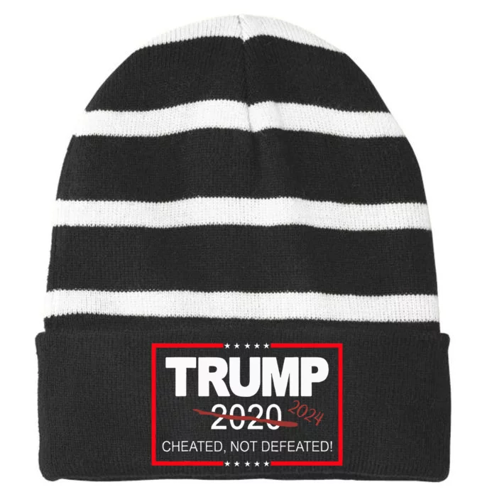 Trump 2024 Cheated Not Defeated Save And Take America Back Striped Beanie with Solid Band