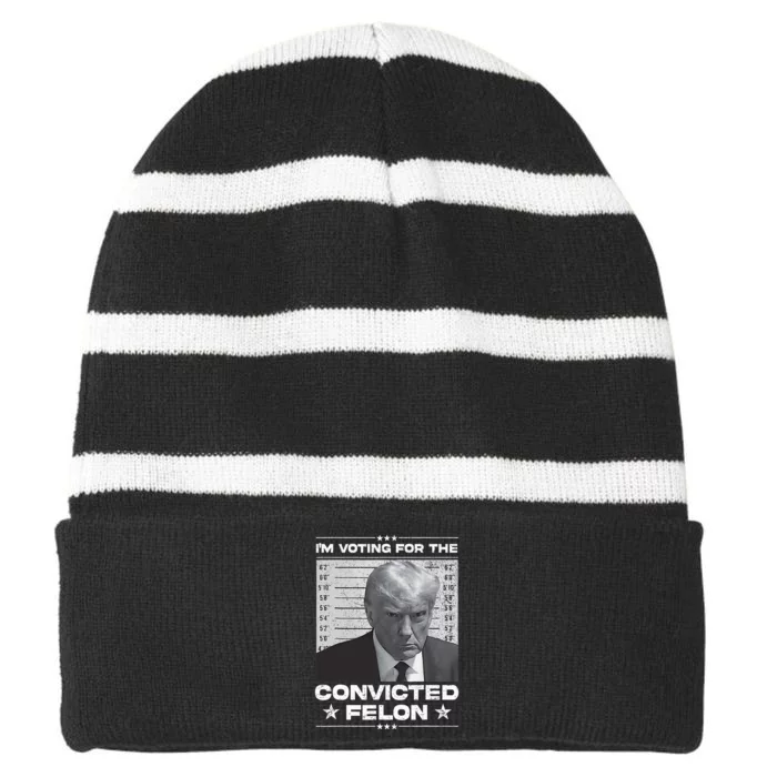 Trump 2024 Convicted Felon Striped Beanie with Solid Band