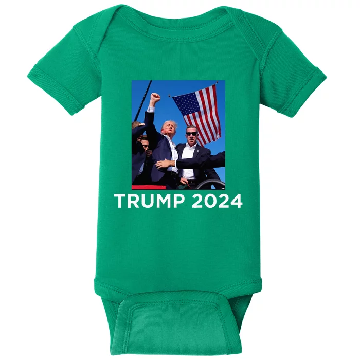 Trump 2024 Campaign Rally – Fist Pumping With American Flag Baby Bodysuit