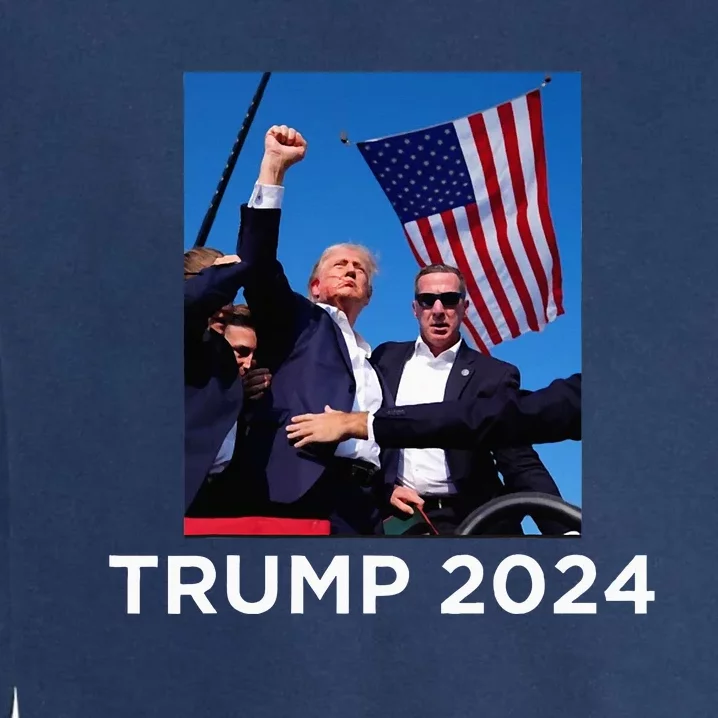 Trump 2024 Campaign Rally – Fist Pumping With American Flag Garment-Dyed Sweatshirt