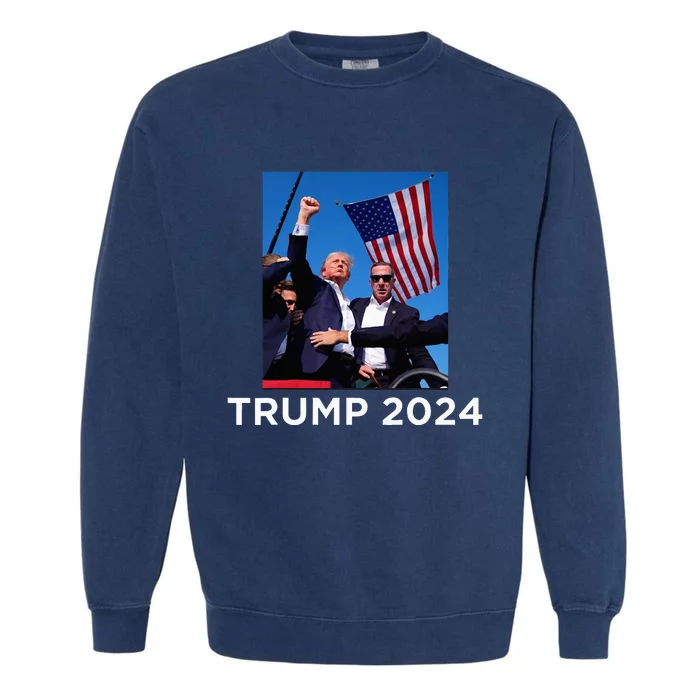 Trump 2024 Campaign Rally – Fist Pumping With American Flag Garment-Dyed Sweatshirt