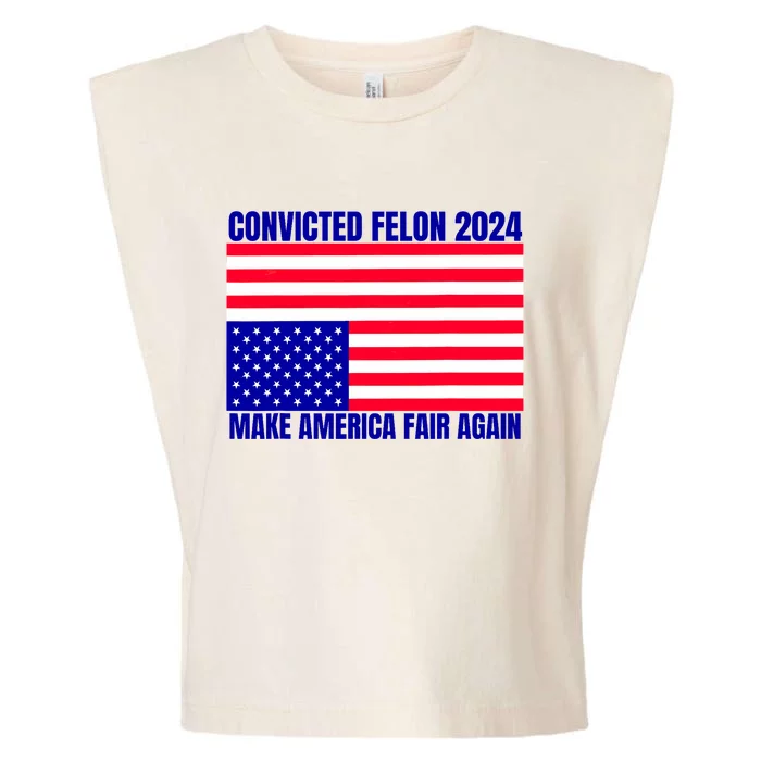 Trump 2024 Convicted Felon American Flag Distress Garment-Dyed Women's Muscle Tee