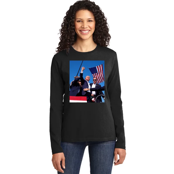 Trump 2024 Donald Trump Fist Pump Ladies Long Sleeve Shirt