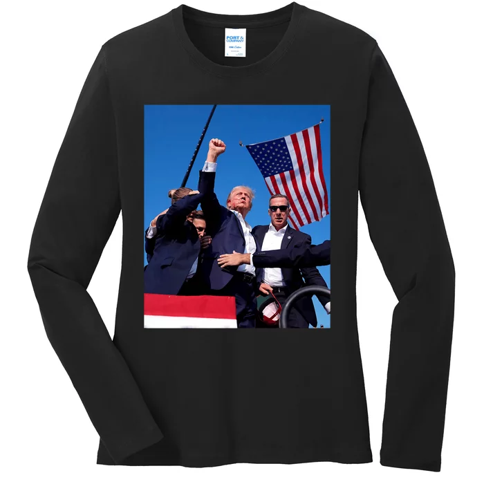 Trump 2024 Donald Trump Fist Pump Ladies Long Sleeve Shirt