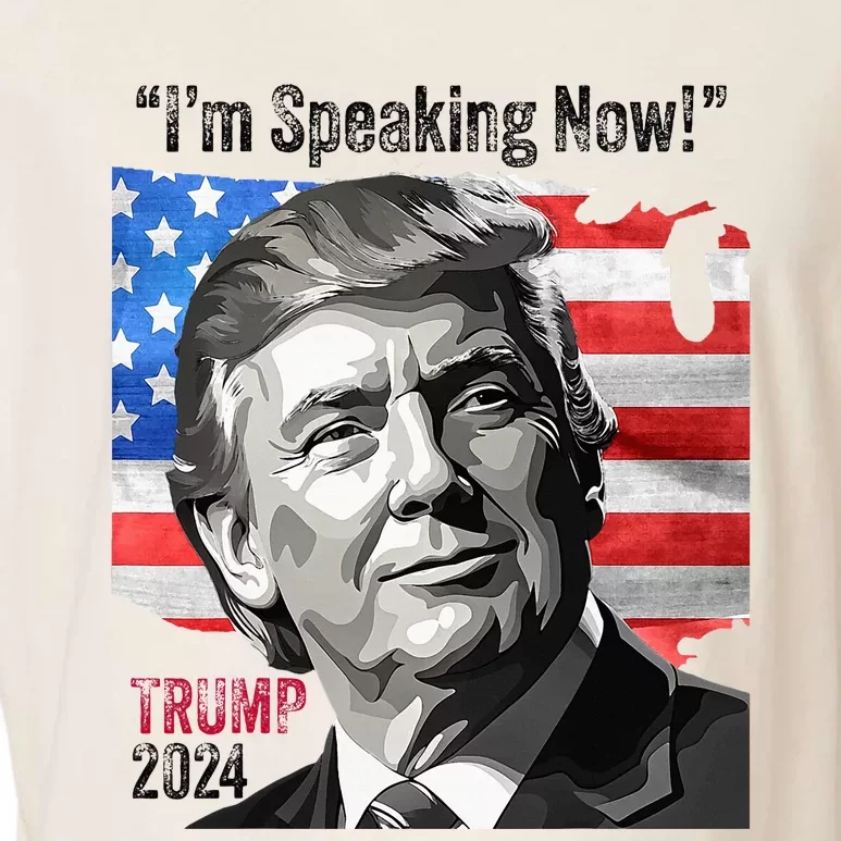 Trump 2024 Debate Quote IM Speaking Now Political Garment-Dyed Women's Muscle Tee