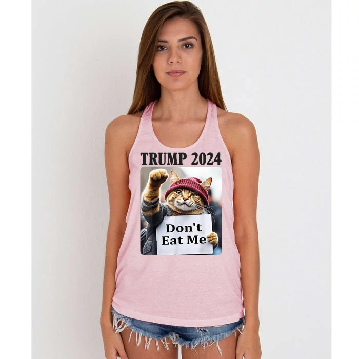 Trump 2024 Dont Eat Me Funny Cat Election Women's Knotted Racerback Tank