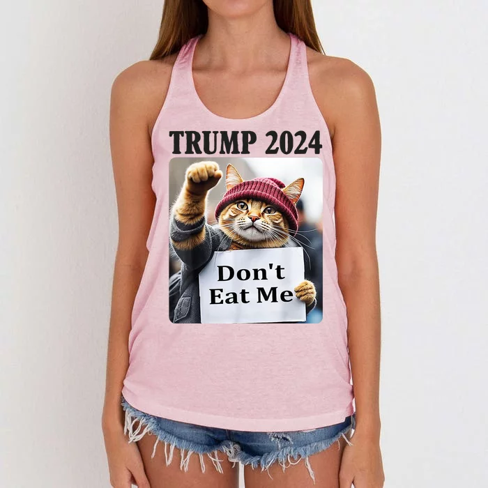 Trump 2024 Dont Eat Me Funny Cat Election Women's Knotted Racerback Tank