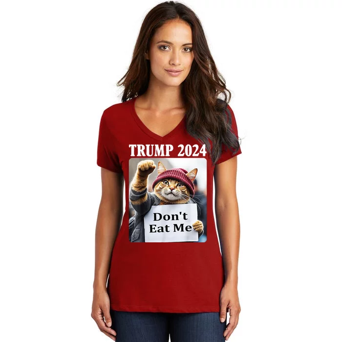 Trump 2024 Dont Eat Me Funny Cat Election Women's V-Neck T-Shirt