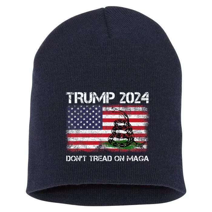 Trump 2024 DonT Tread On Maga American Us Flag Snake Short Acrylic Beanie