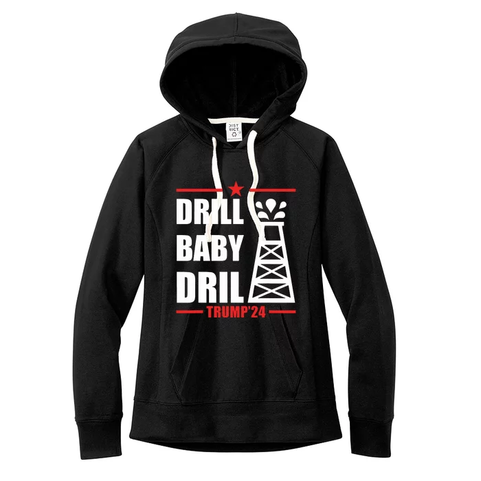 Trump 2024 Drill Baby Drill Gas Oil Rig Illustration Women's Fleece Hoodie