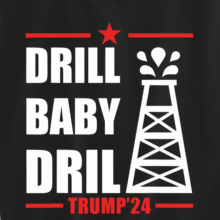 Trump 2024 Drill Baby Drill Gas Oil Rig Illustration Kids Sweatshirt