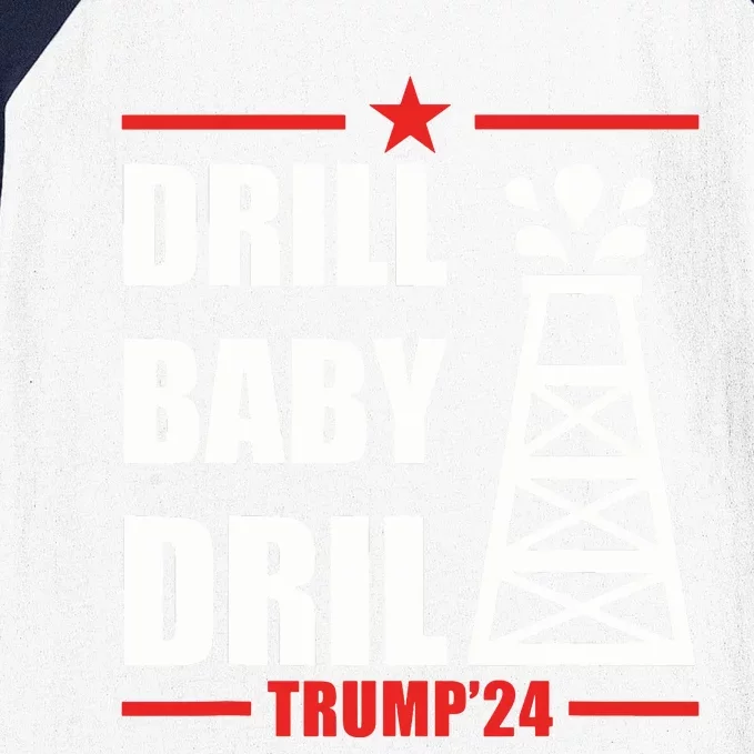 Trump 2024 Drill Baby Drill Gas Oil Rig Illustration Baseball Sleeve Shirt