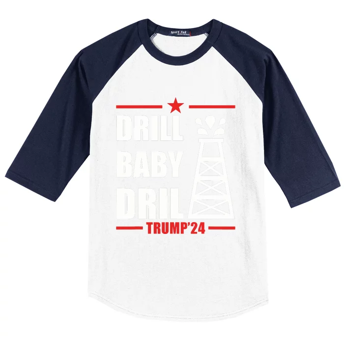 Trump 2024 Drill Baby Drill Gas Oil Rig Illustration Baseball Sleeve Shirt