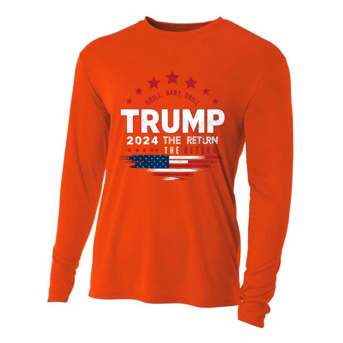 Trump 2024 Drill Drill Us Flag Republican 4th Of July Gift Cooling Performance Long Sleeve Crew