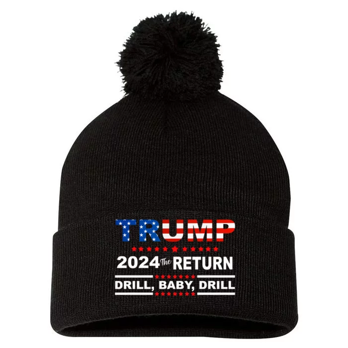 Trump 2024 Drill Baby Drill Us Flag Republican 4th Of July Pom Pom 12in Knit Beanie