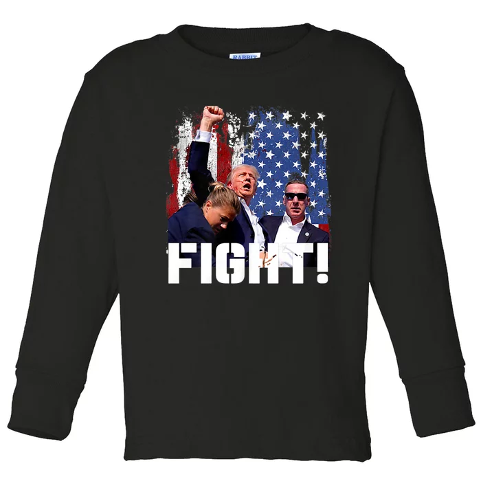 Trump 2024 Donald Trump Fist Pump Toddler Long Sleeve Shirt