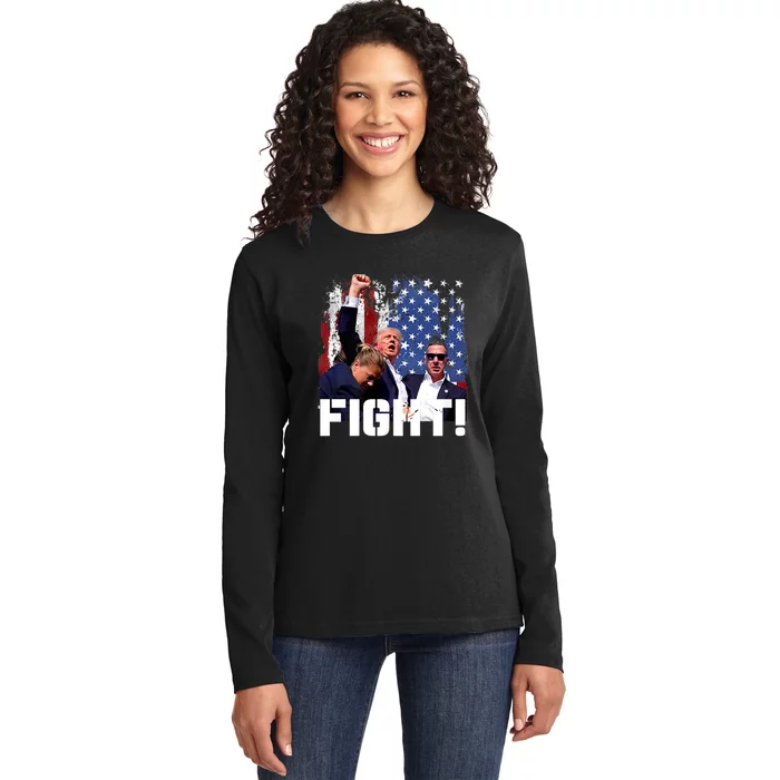 Trump 2024 Donald Trump Fist Pump Ladies Long Sleeve Shirt