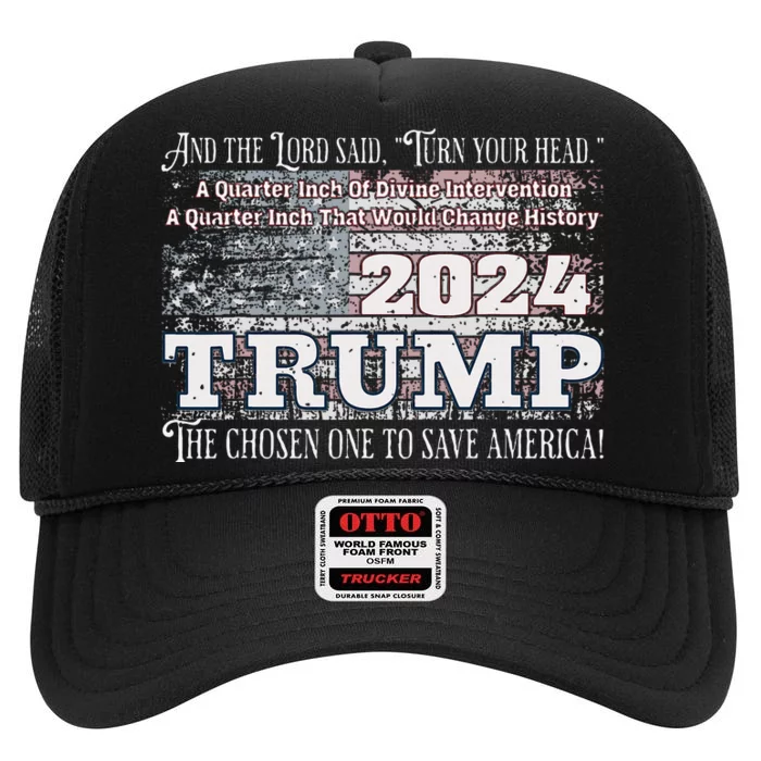 Trump 2024 Divine Intervention High Crown Mesh Trucker Hat