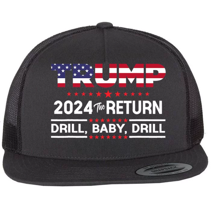 Trump 2024 Drill Baby Drill Us Flag Republican 4th Of July Flat Bill Trucker Hat