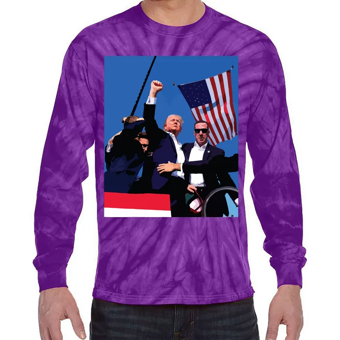 Trump 2024 Donald Trump Fist Pump Tie-Dye Long Sleeve Shirt