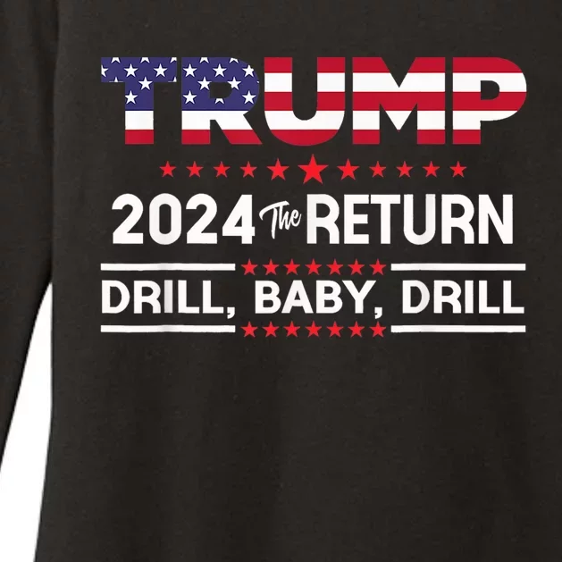 Trump 2024 Drill Baby Drill Us Flag Republican 4th Of July Womens CVC Long Sleeve Shirt