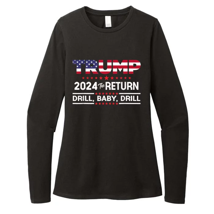 Trump 2024 Drill Baby Drill Us Flag Republican 4th Of July Womens CVC Long Sleeve Shirt