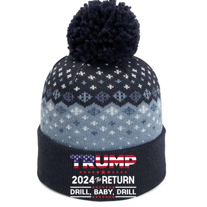 Trump 2024 Drill Baby Drill Us Flag Republican 4th Of July The Baniff Cuffed Pom Beanie