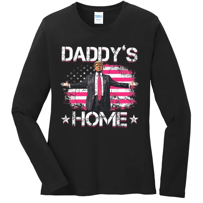 Trump 2024 Daddys Home Funny Trump Ladies Long Sleeve Shirt