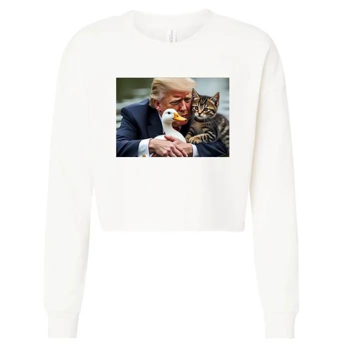 Trump 2024 Duck Kitten Cropped Pullover Crew