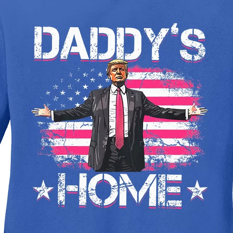 Trump 2024 Daddys Home Trump Pink Ladies Long Sleeve Shirt