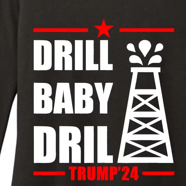 Trump 2024 Drill Baby Drill Gas Oil Rig Illustration Womens CVC Long Sleeve Shirt