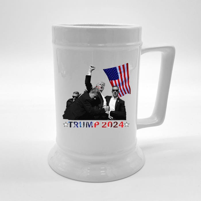 Trump 2024 Donald Trump Fist Pump Raglan Baseball Front & Back Beer Stein