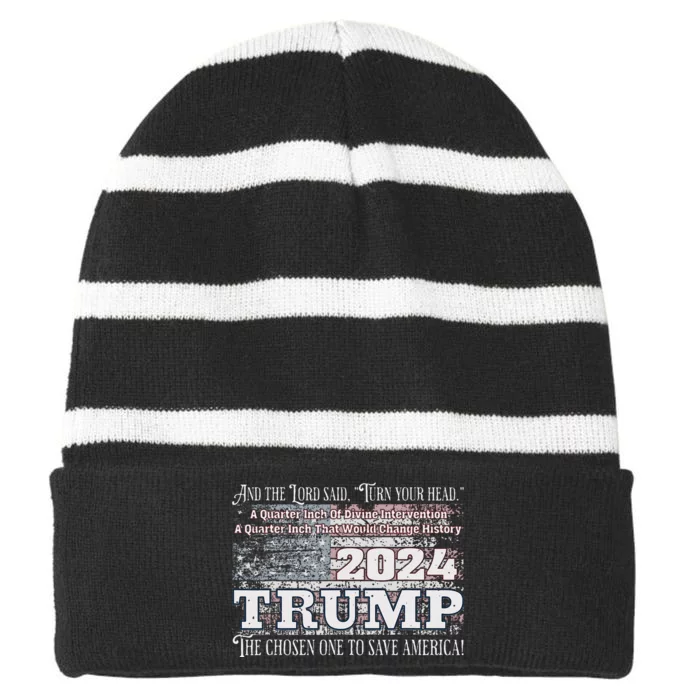 Trump 2024 Divine Intervention The Save America Striped Beanie with Solid Band