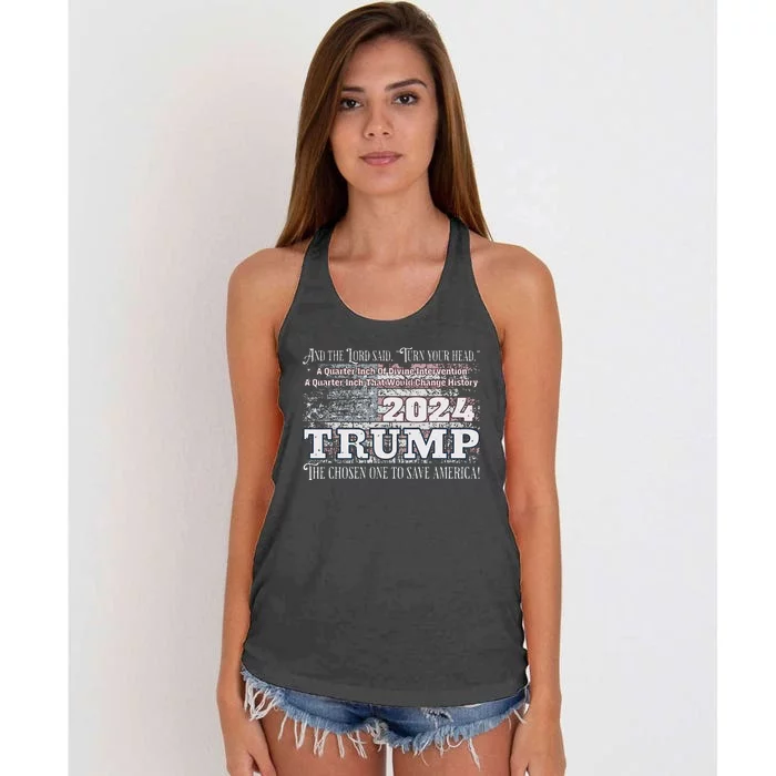 Trump 2024 Divine Intervention The Save America Women's Knotted Racerback Tank