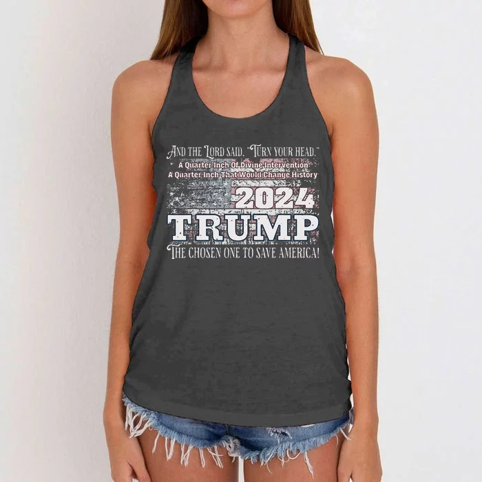 Trump 2024 Divine Intervention The Save America Women's Knotted Racerback Tank