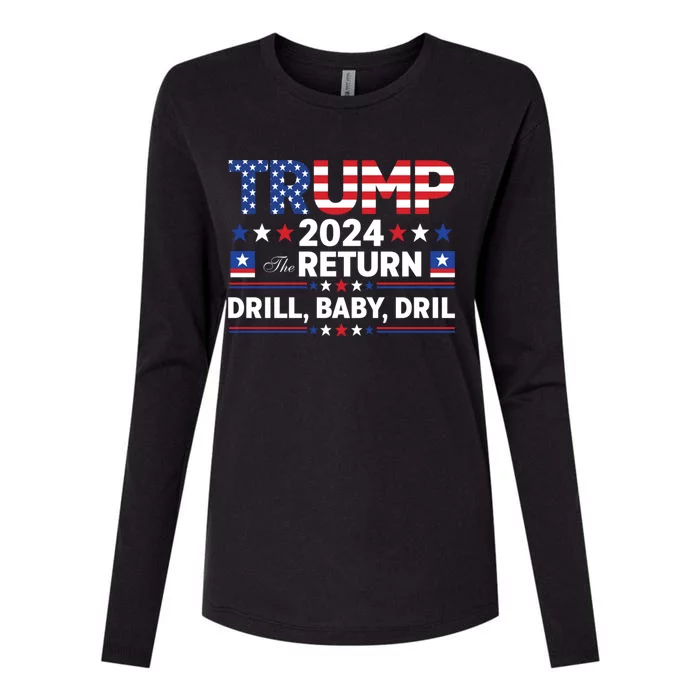 Trump 2024 Drill Drill Us Flag Republican 4th Of July Gift Womens Cotton Relaxed Long Sleeve T-Shirt