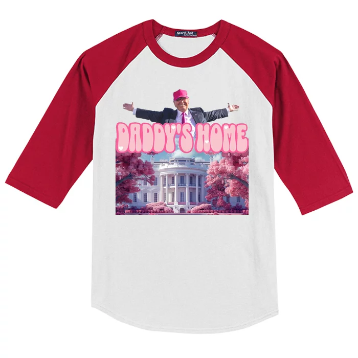 Trump 2024 Daddys Home Pink Classic Kids Colorblock Raglan Jersey